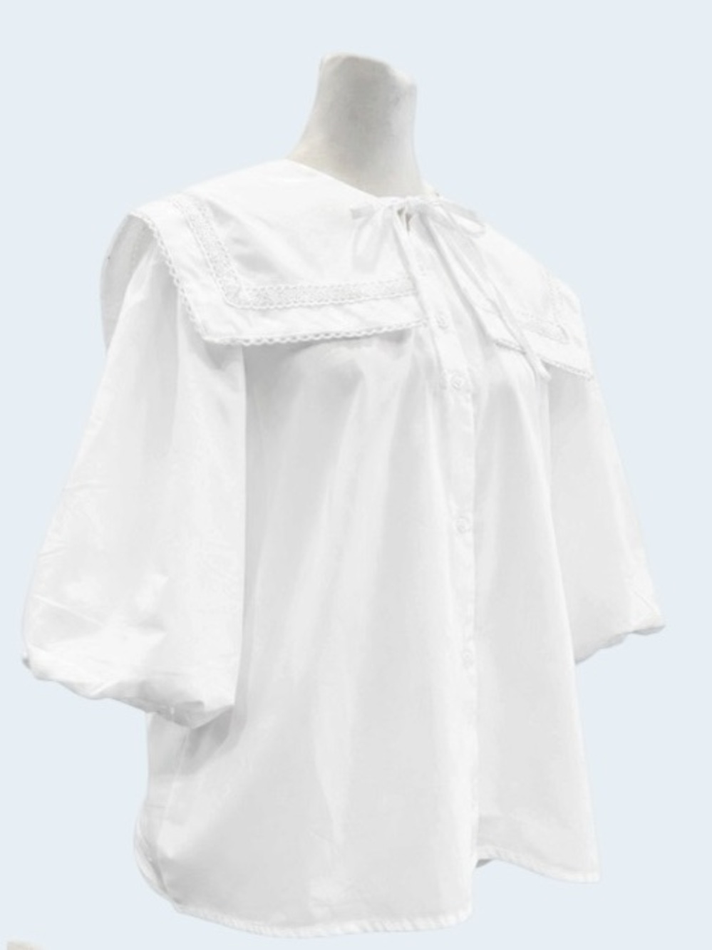 Japanese Cottagecore Sailor Collar Blouse White Lace Balloon Sleeve Top L XL - Picture 5 of 8